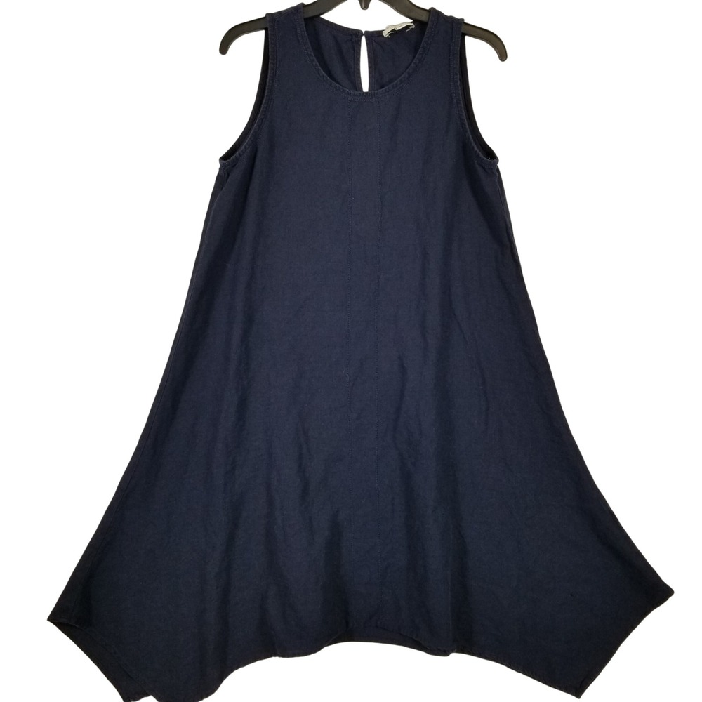 Cynthia Rowley Navy Linen Blend Sharkbite Hem Trapeze Dress Womens Large RN55663